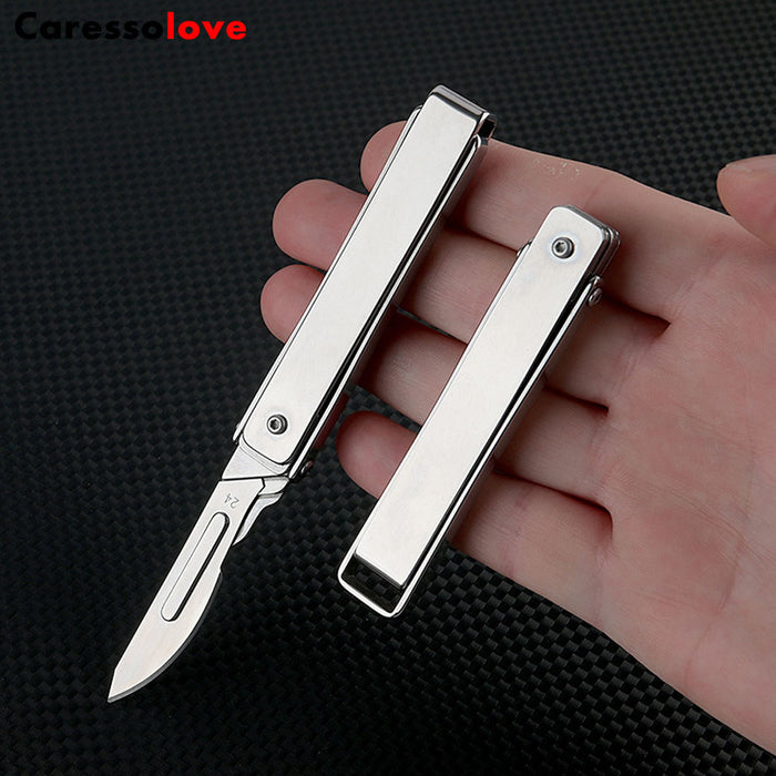 Caressolove Stainless Steel Pocket Folding Utility Knife, EDC Utility Scalpel Knives With 10 Replaceable Blades
