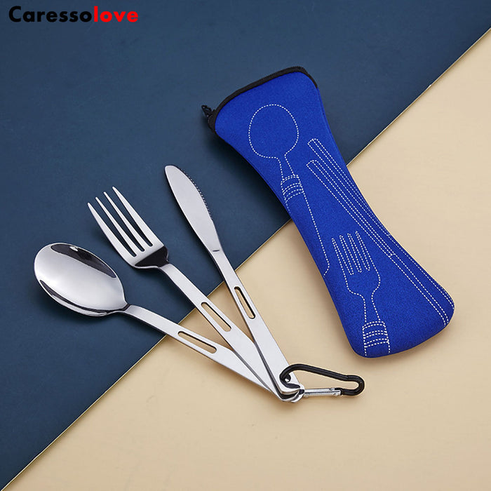 Caressolove Stainless Steel Travel Camping Cutlery Set, With Carabiner  Flatware Silverware Set Including Knife Fork Spoon