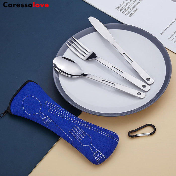 Caressolove Stainless Steel Travel Camping Cutlery Set, With Carabiner  Flatware Silverware Set Including Knife Fork Spoon
