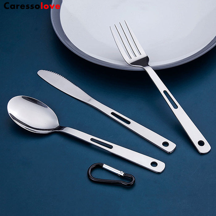 Caressolove Stainless Steel Travel Camping Cutlery Set, With Carabiner  Flatware Silverware Set Including Knife Fork Spoon