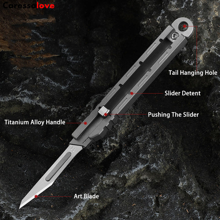 Caressolove Titanium Alloy Utility Knife, Snap-off Box Cutter for Opening Packages Cartons, EDC Retractable Knife with 10 Extra #11 Blades