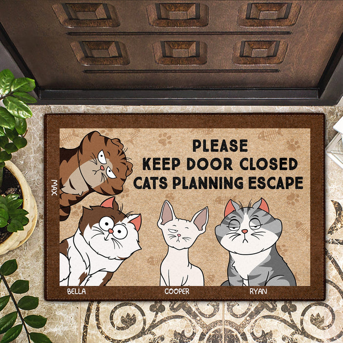Cartoon Cats Secretly Planning An Escape - Gift For Cat Lovers - Personalized Doormat