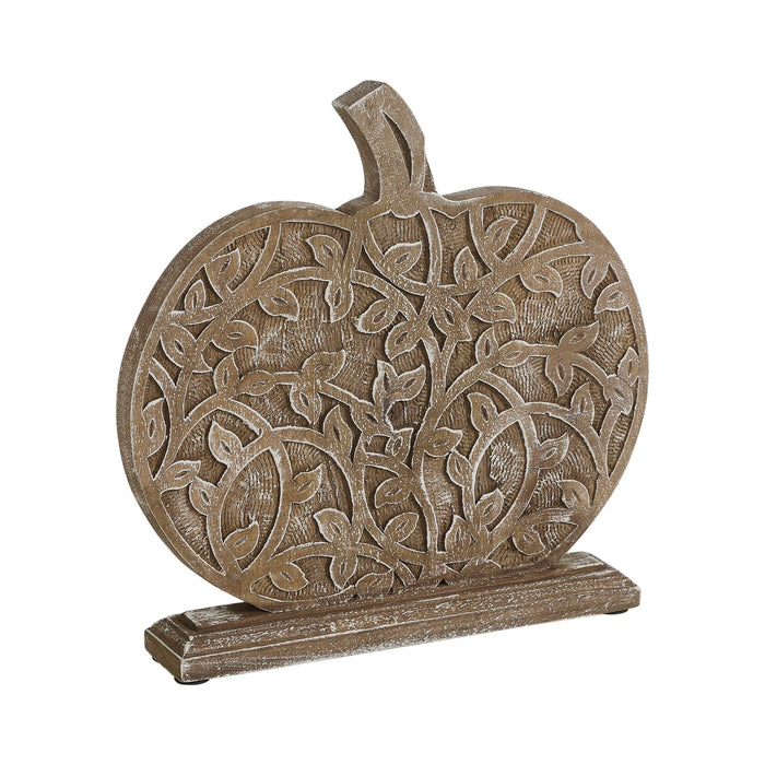 Carved Natural Wood Harvest Vine Pumpkin - 12x11" - Primitive Star Quilt Shop