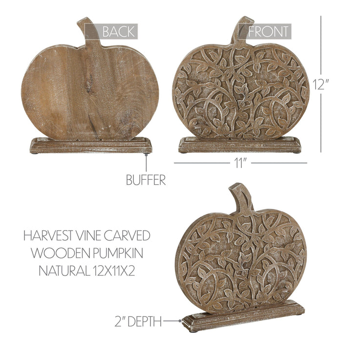 Carved Natural Wood Harvest Vine Pumpkin - 12x11" - Primitive Star Quilt Shop