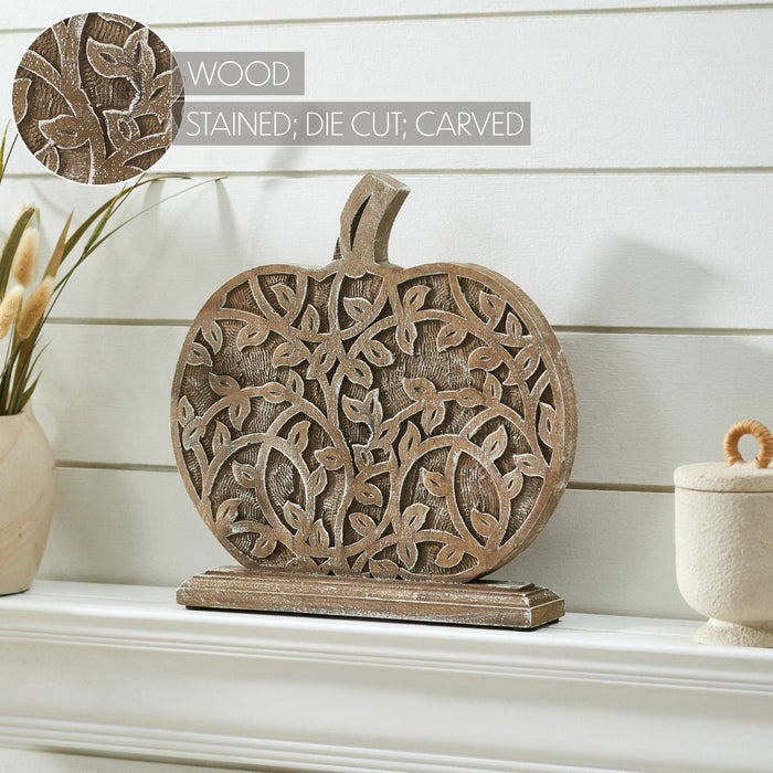 Carved Natural Wood Harvest Vine Pumpkin - 12x11" - Primitive Star Quilt Shop