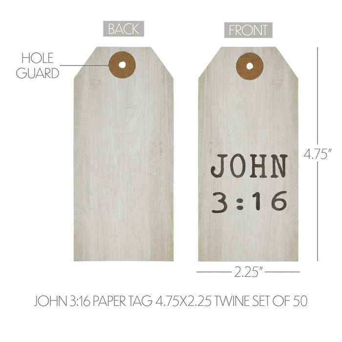 Celebrate Grace Paper Tag 4.75x2.25" - Set of 50 - John 3:16 - Primitive Star Quilt Shop