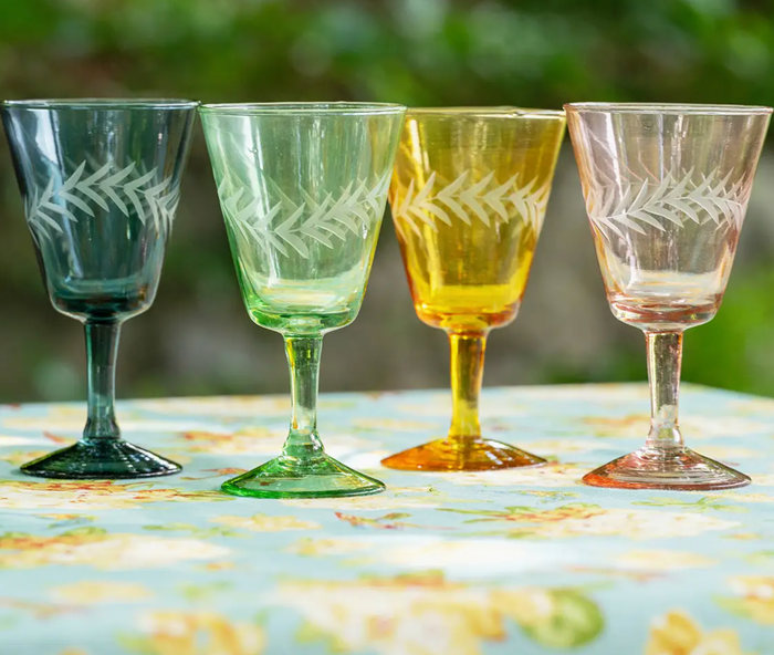 Celebration Hand-Blown Wine Glasses, Set of Four, Mouth-Blown French Style Glassware