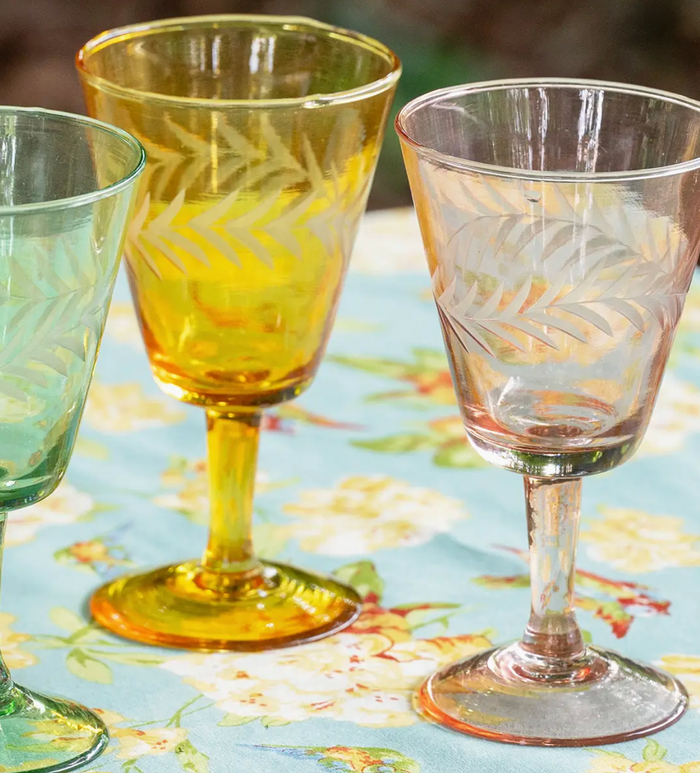 Celebration Hand-Blown Wine Glasses, Set of Four, Mouth-Blown French Style Glassware