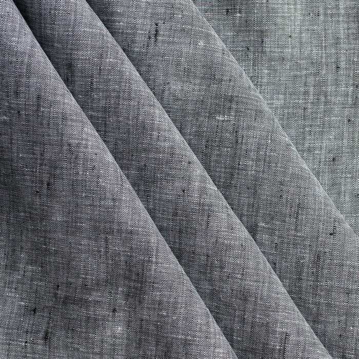Charcoal Fizz 100% Linen Fabric – yarn-dyed chambray weave in black and charcoal tones