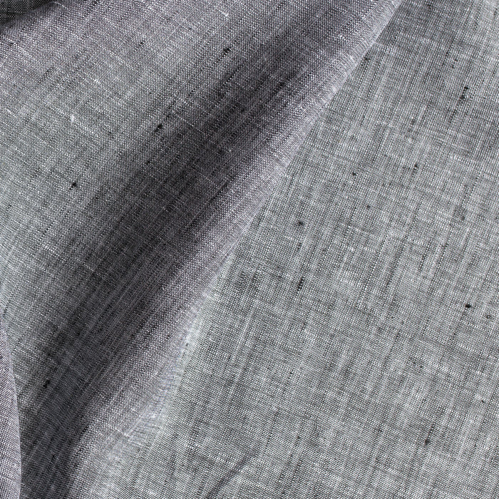 Charcoal Fizz 100% Linen Fabric – yarn-dyed chambray weave in black and charcoal tones