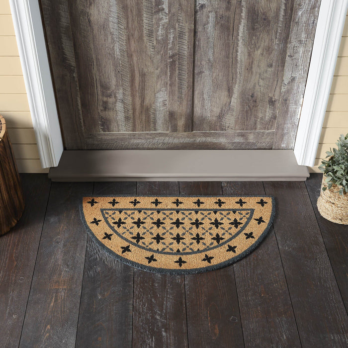 Charleston Mosaic Black and Gray Coir Half Circle Rug 16.5x33" - Primitive Star Quilt Shop