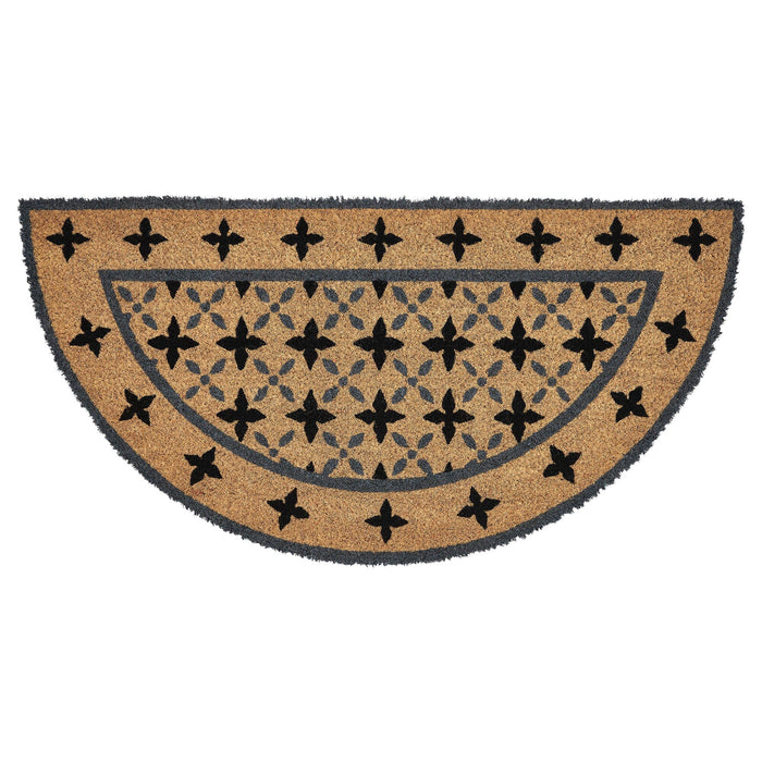 Charleston Mosaic Black and Gray Coir Half Circle Rug 16.5x33" - Primitive Star Quilt Shop