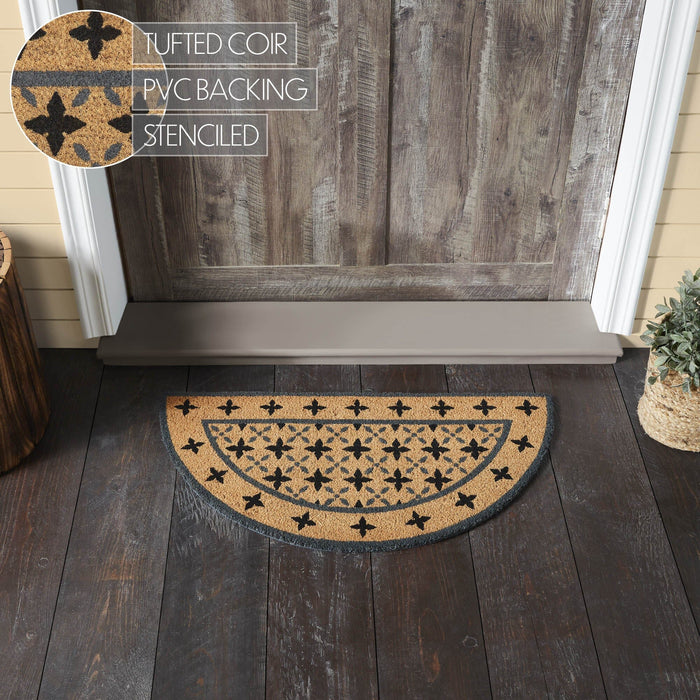 Charleston Mosaic Black and Gray Coir Half Circle Rug 16.5x33" - Primitive Star Quilt Shop