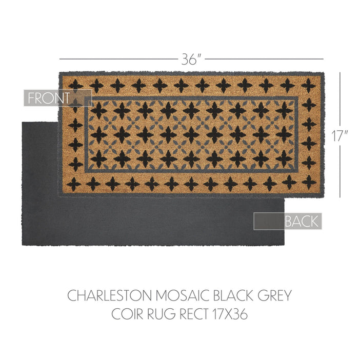 Charleston Mosaic Black and Gray Coir Rectangle Rug 17x36" - Primitive Star Quilt Shop