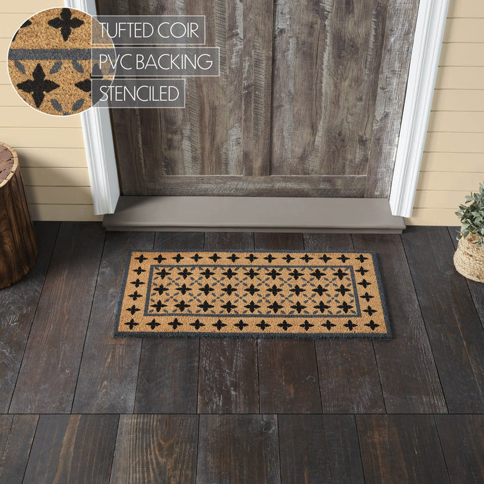 Charleston Mosaic Black and Gray Coir Rectangle Rug 17x36" - Primitive Star Quilt Shop