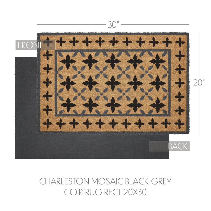 Charleston Mosaic Black and Gray Coir Rectangle Rug 20x30" - Primitive Star Quilt Shop