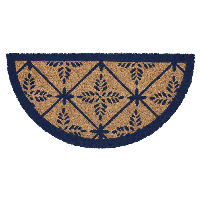 Charleston Mosaic Blue Coir Half Circle Rug 16.5x33" - Primitive Star Quilt Shop