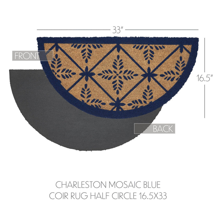 Charleston Mosaic Blue Coir Half Circle Rug 16.5x33" - Primitive Star Quilt Shop