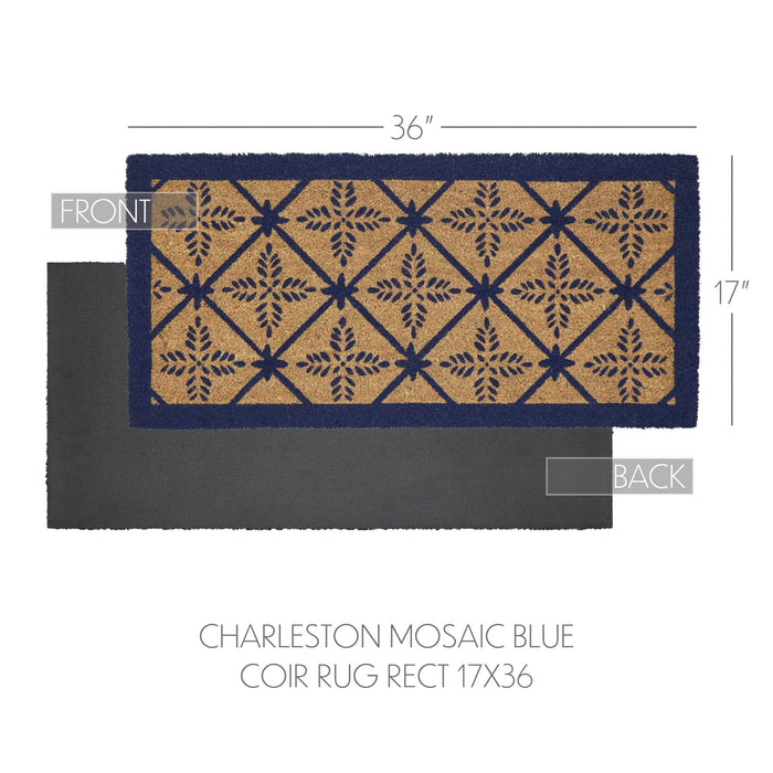 Charleston Mosaic Blue Coir Rectangle Rug 17x36" - Primitive Star Quilt Shop
