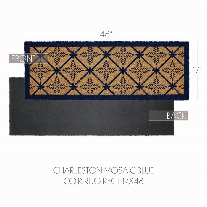 Charleston Mosaic Blue Coir Rectangle Rug 17x48" - Primitive Star Quilt Shop