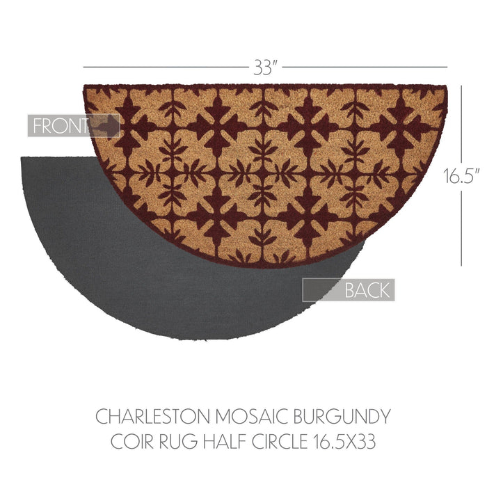 Charleston Mosaic Burgundy Coir Half Circle Rug 16.5x33" - Primitive Star Quilt Shop