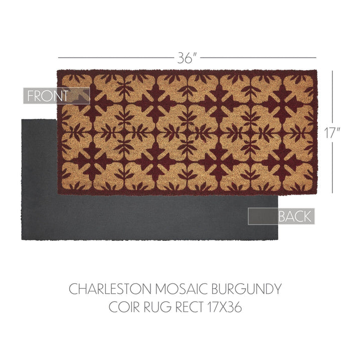 Charleston Mosaic Burgundy Coir Rectangle Rug 17x36" - Primitive Star Quilt Shop