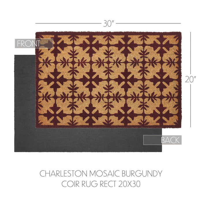 Charleston Mosaic Burgundy Coir Rectangle Rug 20x30" - Primitive Star Quilt Shop