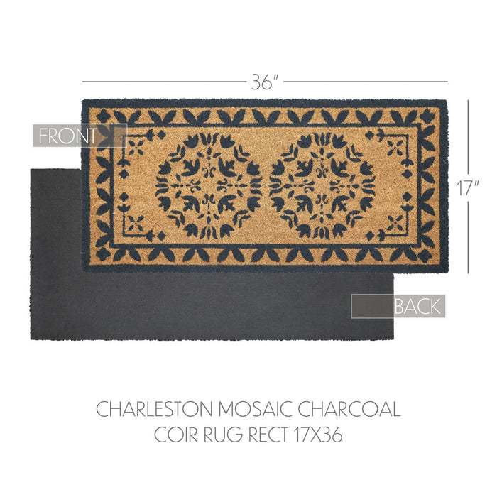 Charleston Mosaic Charcoal Coir Rectangle Rug 17x36" - Primitive Star Quilt Shop