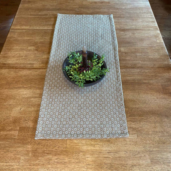 Cherry Blossom Mustard and Creme Woven Table Runner 32" - Primitive Star Quilt Shop