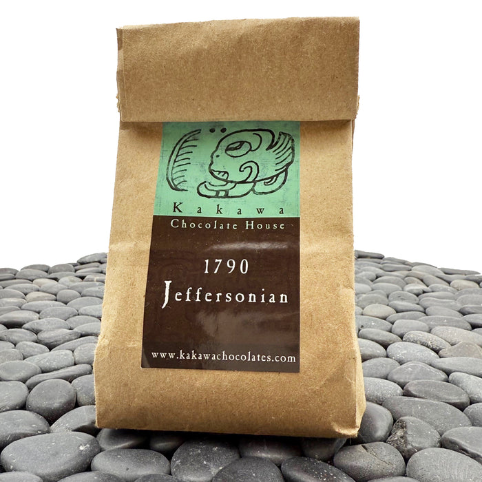 Packaged chocolate drinking elixirs with label '1790 Jeffersonian'