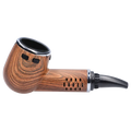 Side profile of the Cipher Nautilus V3 Dry Herb Vaporizer - Palm Wood showing its wood-grain body, black mouthpiece, and angled bowl rim.
