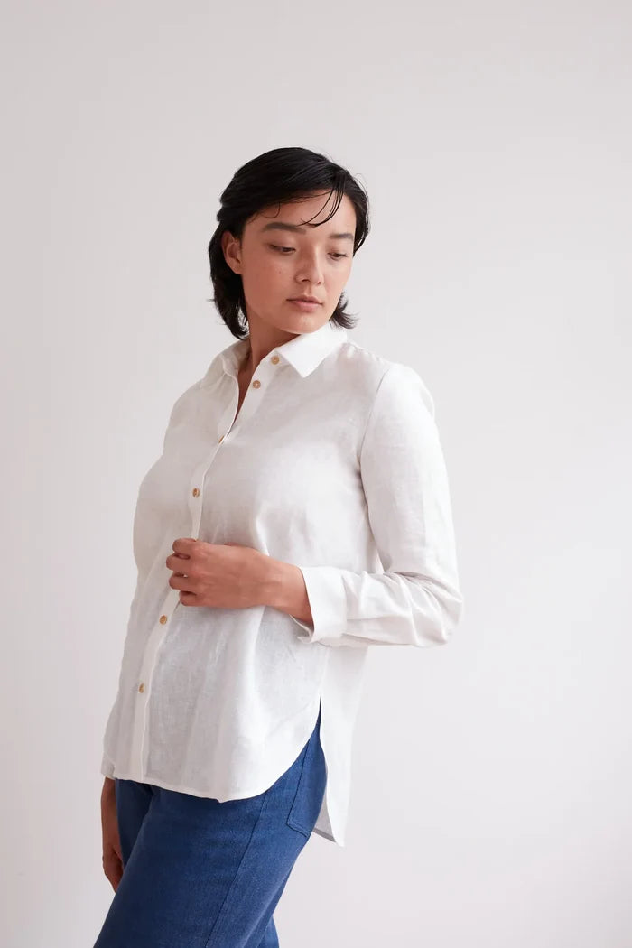 Timeless Classic Shirt pattern, showcasing traditional shirt making techniques with a modern cut, available in UK sizes 4-28