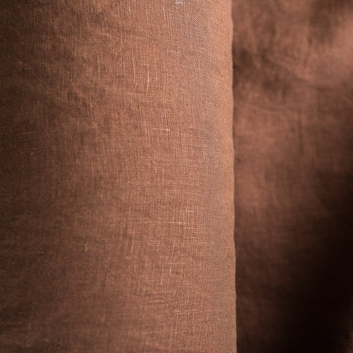 Close-up of Cocoa extra wide 100% linen fabric  texture