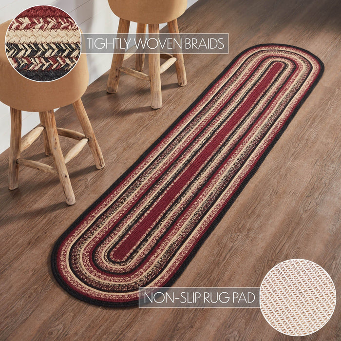 Connell Oval Braided Rug 22x96" Runner - with Pad - Primitive Star Quilt Shop
