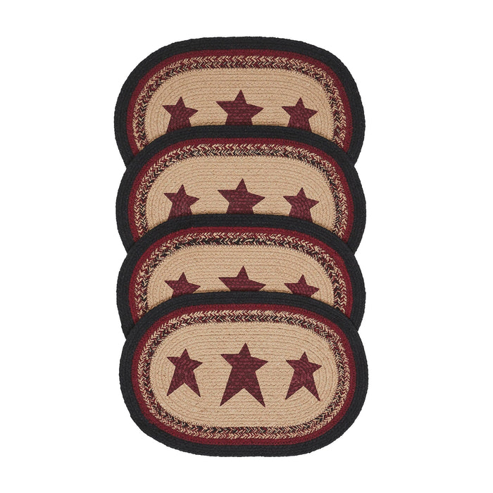 Connell Stencil Stars Braided Oval Placemat 10x15" - Set of 4 - Primitive Star Quilt Shop