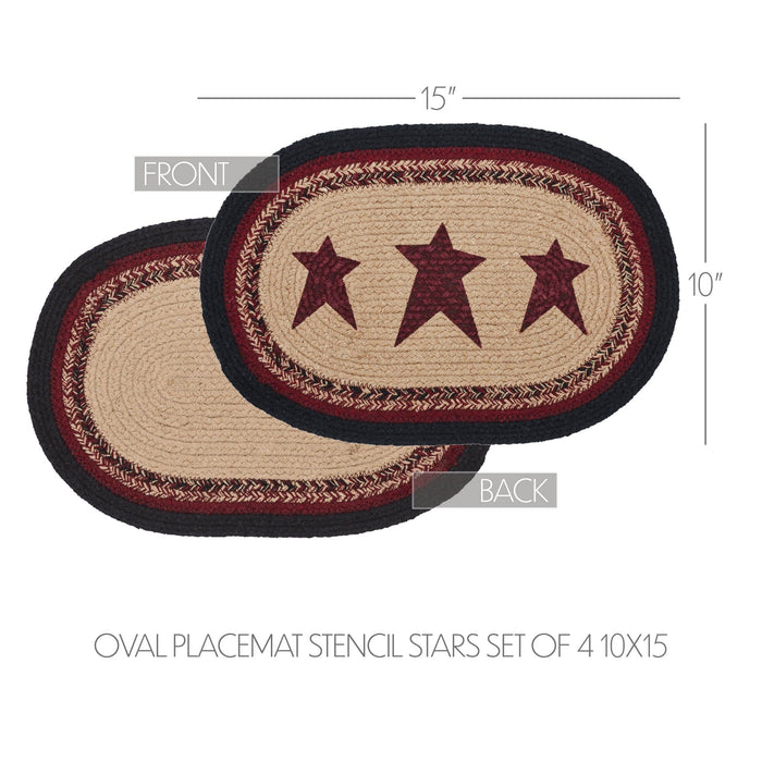 Connell Stencil Stars Braided Oval Placemat 10x15" - Set of 4 - Primitive Star Quilt Shop