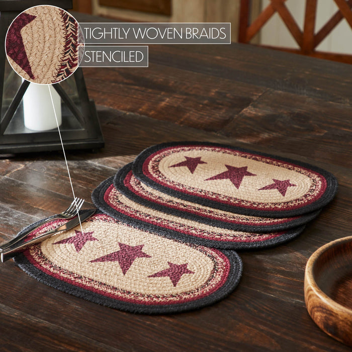 Connell Stencil Stars Braided Oval Placemat 10x15" - Set of 4 - Primitive Star Quilt Shop