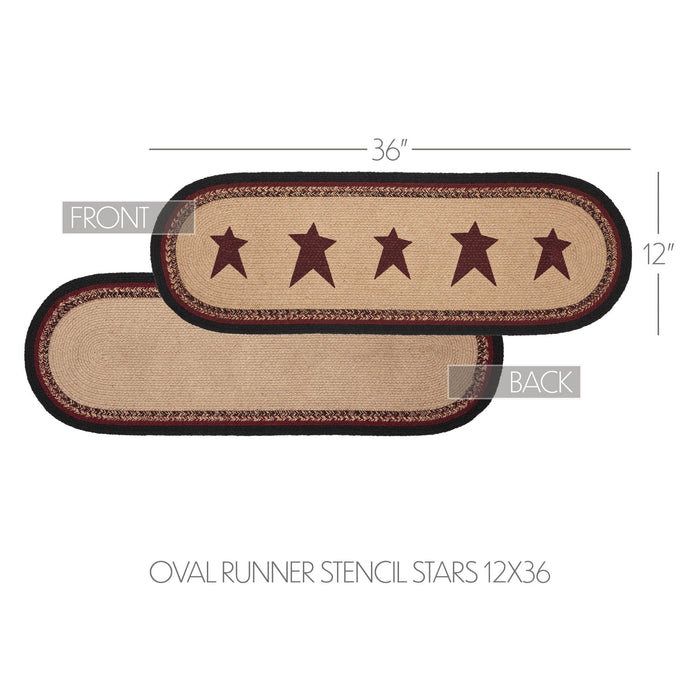 Connell Stencil Stars Braided Oval Runner 12x36" - Primitive Star Quilt Shop