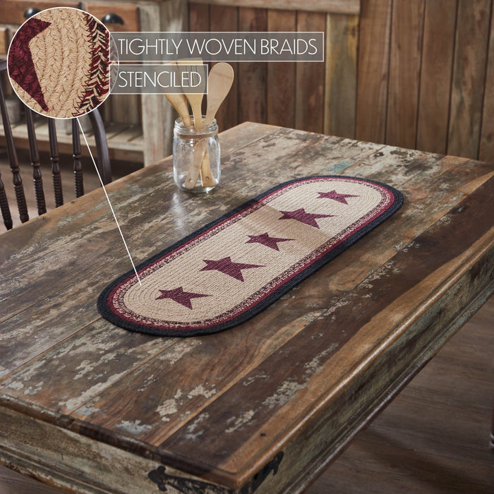 Connell Stencil Stars Braided Oval Runner 12x36" - Primitive Star Quilt Shop