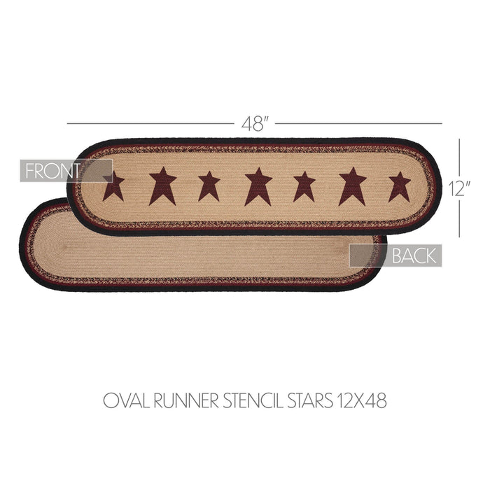 Connell Stencil Stars Braided Oval Runner 12x48" - Primitive Star Quilt Shop