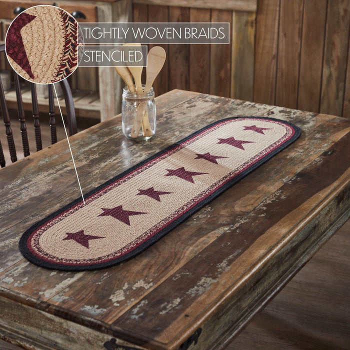 Connell Stencil Stars Braided Oval Runner 12x48" - Primitive Star Quilt Shop