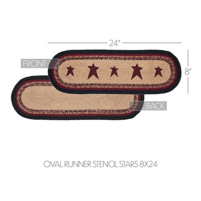 Connell Stencil Stars Braided Oval Runner 8x24" - Primitive Star Quilt Shop