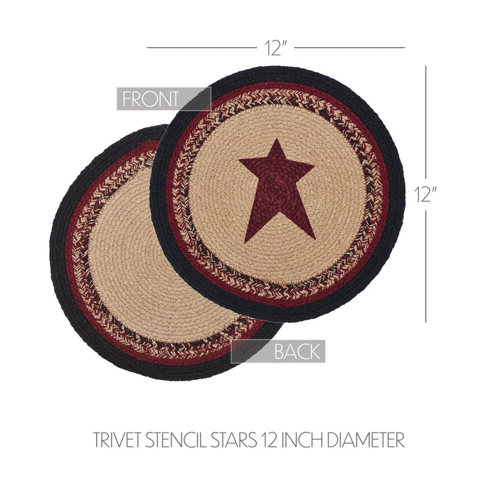 Connell Stencil Stars Braided Trivet 12" - Primitive Star Quilt Shop
