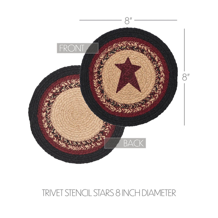 Connell Stencil Stars Braided Trivet 8" - Primitive Star Quilt Shop