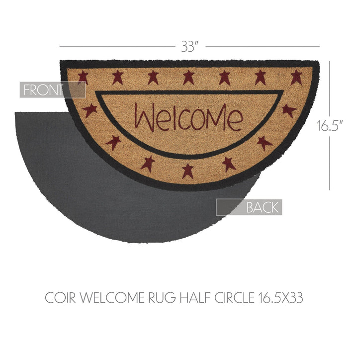 Connell "Welcome" Coir Half Circle Rug 16.5x33" - Primitive Star Quilt Shop