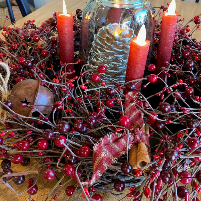 Country Berry Rusty Bell Centerpiece with Candles - Primitive Star Quilt Shop
