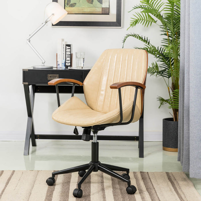 Cream Leatherette Adjustable Swivel Desk Chair/Task Office Chair