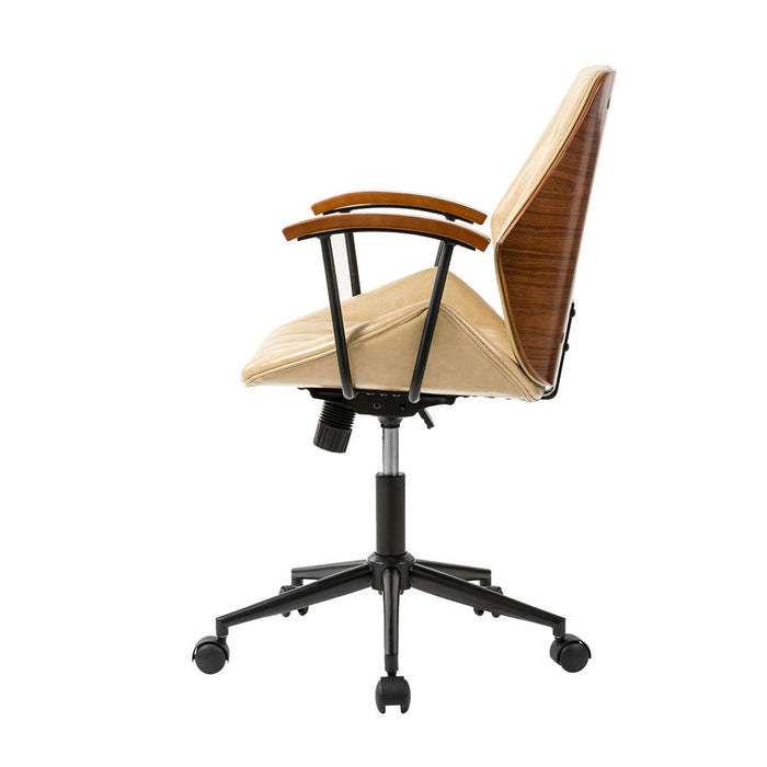Cream Leatherette Adjustable Swivel Desk Chair/Task Office Chair