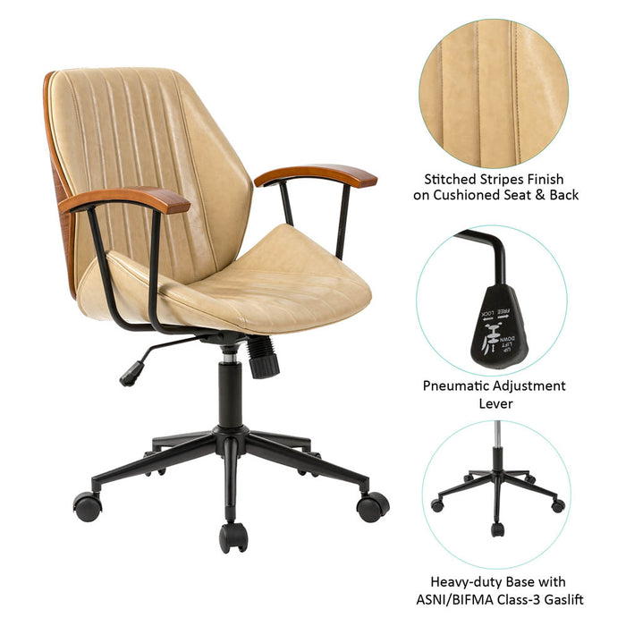 Cream Leatherette Adjustable Swivel Desk Chair/Task Office Chair