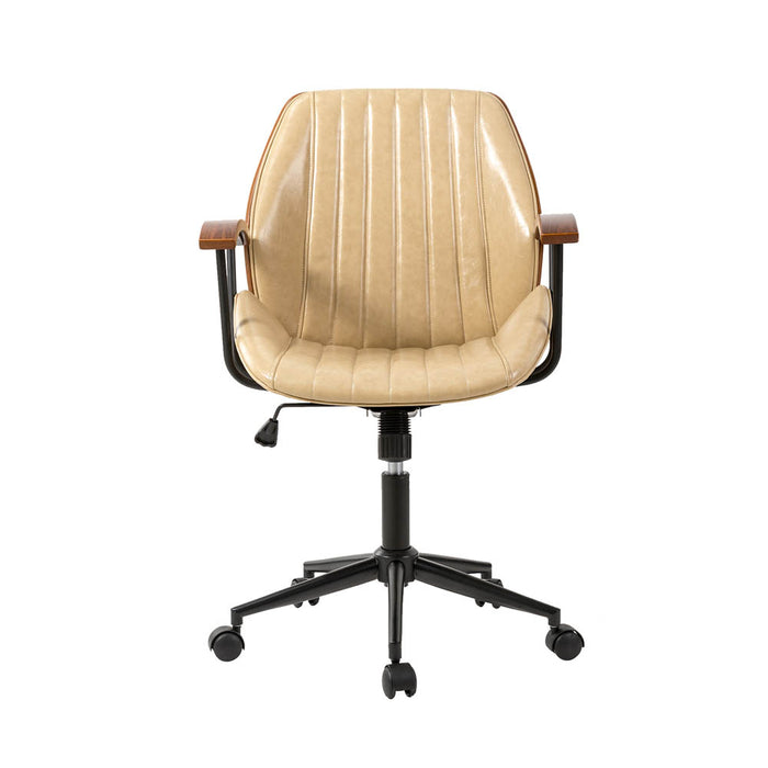 Cream Leatherette Adjustable Swivel Desk Chair/Task Office Chair
